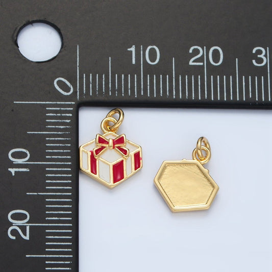14K Gold Filled Christmas Present Gift Enamel Charm | AG941
