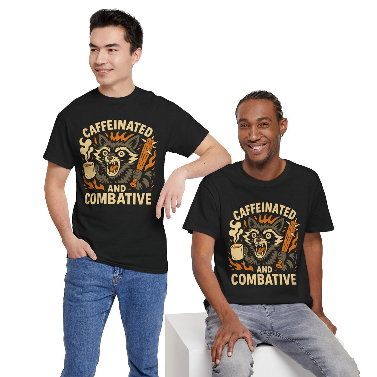 Caffeinated and Combative Tee, Funny Graphic T-Shirt, Coffee Lover Gift, Unisex Casual Wear, Birthday Present, Everyday Style