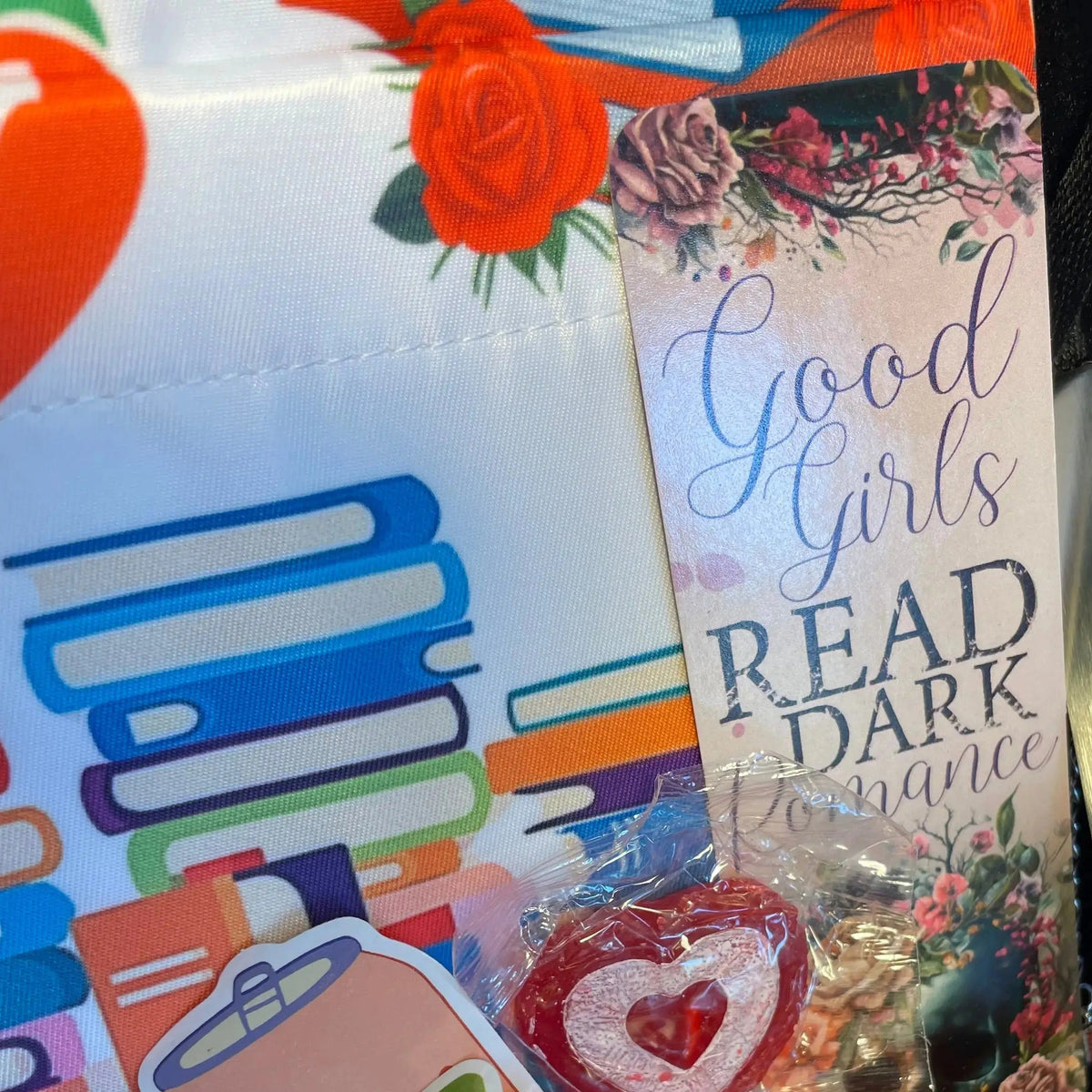 Luxe dark romance gift bundle - combines spa gift basket with dark romance book box