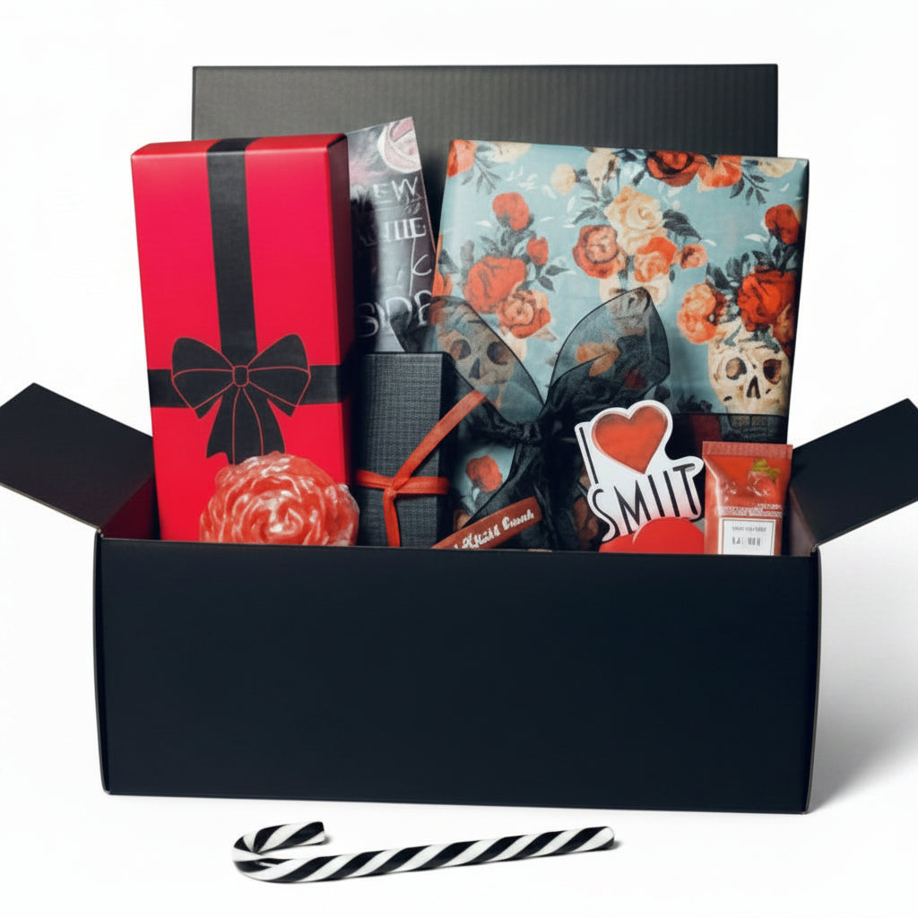 Luxe dark romance gift bundle - combines spa gift basket with dark romance book box