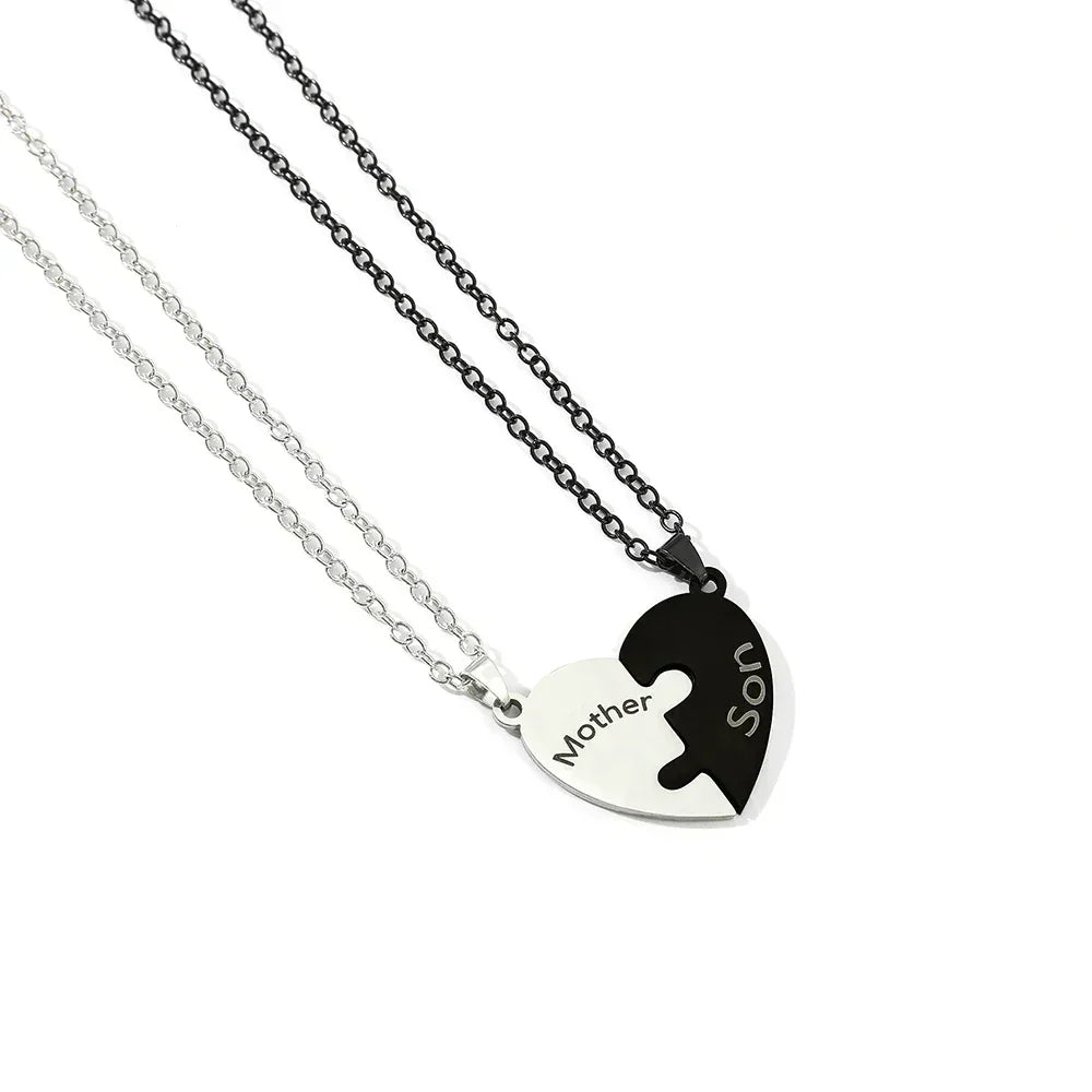 Father Mom Son Daughter Family Necklace Love Heart Puzzle Pendant Necklace Stainless Steel Jewelry for Women Mother's Day Gift