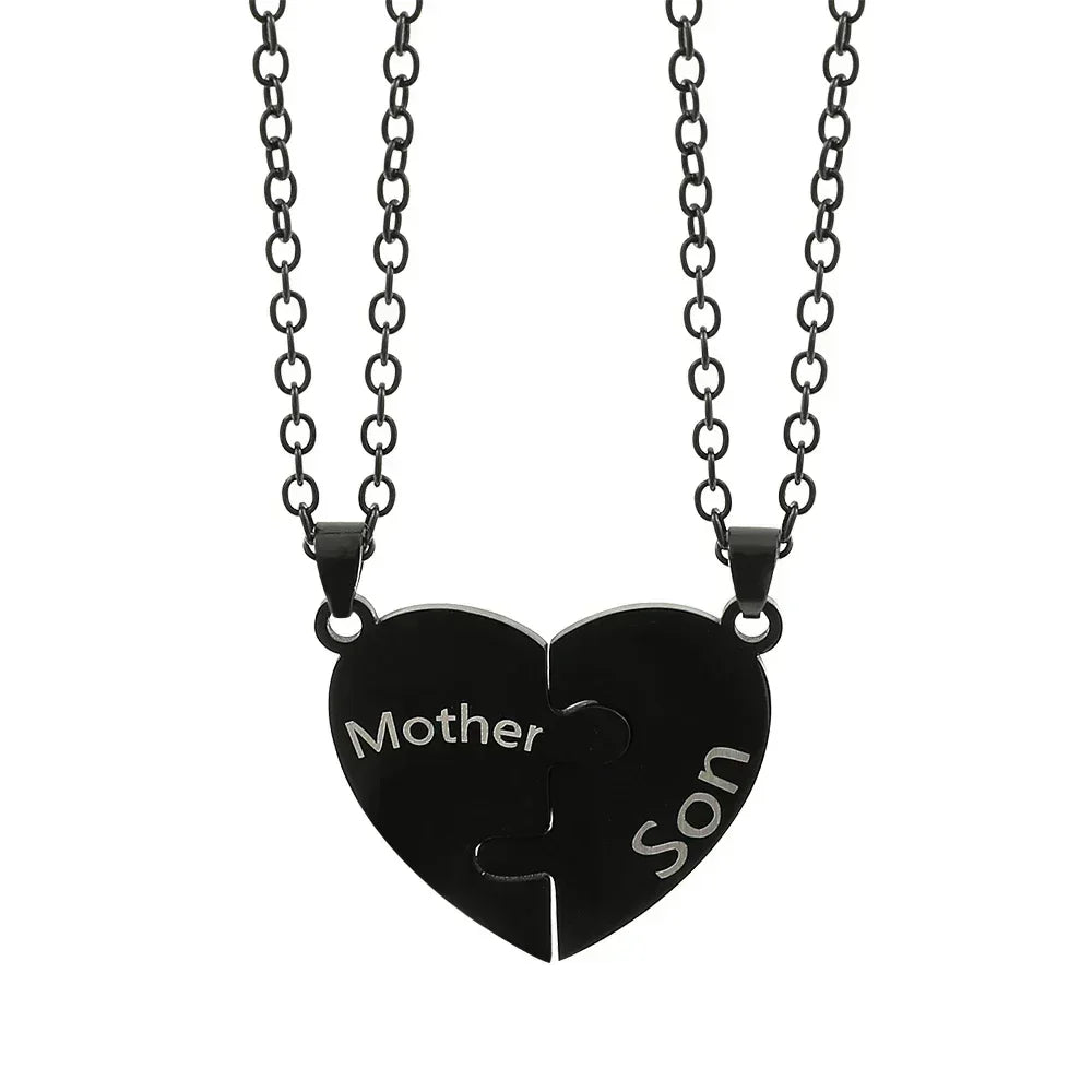 Father Mom Son Daughter Family Necklace Love Heart Puzzle Pendant Necklace Stainless Steel Jewelry for Women Mother's Day Gift
