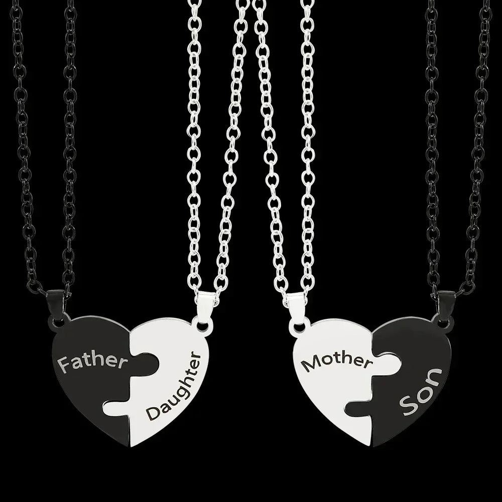 Father Mom Son Daughter Family Necklace Love Heart Puzzle Pendant Necklace Stainless Steel Jewelry for Women Mother's Day Gift