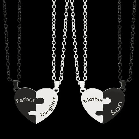 Father Mom Son Daughter Family Necklace Love Heart Puzzle Pendant Necklace Stainless Steel Jewelry for Women Mother's Day Gift
